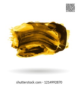 Yellow brush stroke and texture. Grunge vector abstract hand - painted element. Underline and border design.