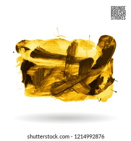 Yellow brush stroke and texture. Grunge vector abstract hand - painted element. Underline and border design.