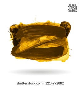 Yellow brush stroke and texture. Grunge vector abstract hand - painted element. Underline and border design.