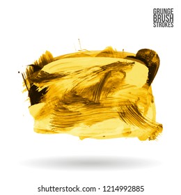 Yellow brush stroke and texture. Grunge vector abstract hand - painted element. Underline and border design.