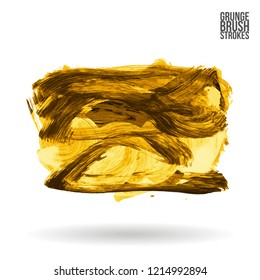 Yellow brush stroke and texture. Grunge vector abstract hand - painted element. Underline and border design.