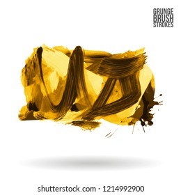Yellow brush stroke and texture. Grunge vector abstract hand - painted element. Underline and border design.