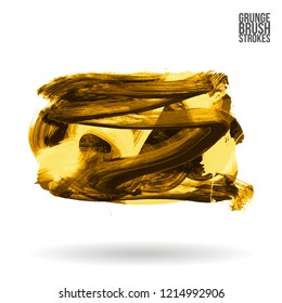 Yellow brush stroke and texture. Grunge vector abstract hand - painted element. Underline and border design.