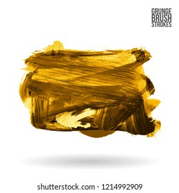 Yellow brush stroke and texture. Grunge vector abstract hand - painted element. Underline and border design.