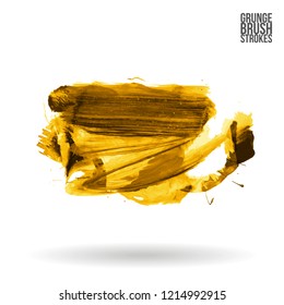 Yellow brush stroke and texture. Grunge vector abstract hand - painted element. Underline and border design.