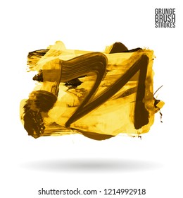 Yellow brush stroke and texture. Grunge vector abstract hand - painted element. Underline and border design.