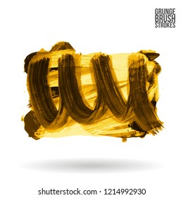 Yellow brush stroke and texture. Grunge vector abstract hand - painted element. Underline and border design.
