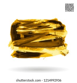 Yellow brush stroke and texture. Grunge vector abstract hand - painted element. Underline and border design.