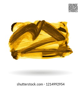 Yellow brush stroke and texture. Grunge vector abstract hand - painted element. Underline and border design.