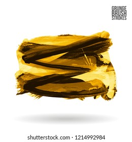 Yellow brush stroke and texture. Grunge vector abstract hand - painted element. Underline and border design.