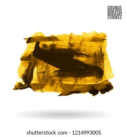 Yellow brush stroke and texture. Grunge vector abstract hand - painted element. Underline and border design.