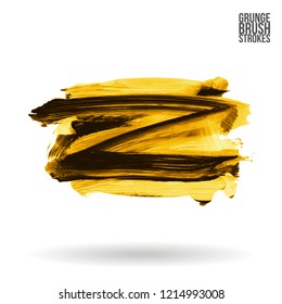 Yellow brush stroke and texture. Grunge vector abstract hand - painted element. Underline and border design.