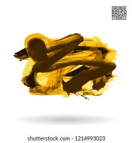 Yellow brush stroke and texture. Grunge vector abstract hand - painted element. Underline and border design.