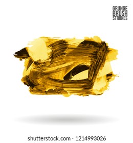 Yellow brush stroke and texture. Grunge vector abstract hand - painted element. Underline and border design.