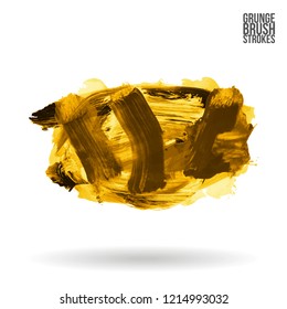 Yellow brush stroke and texture. Grunge vector abstract hand - painted element. Underline and border design.