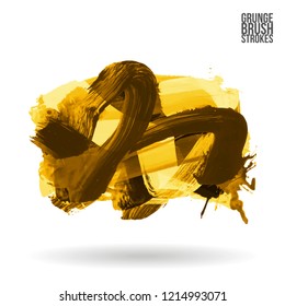Yellow brush stroke and texture. Grunge vector abstract hand - painted element. Underline and border design.