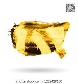 Yellow brush stroke and texture. Grunge vector abstract hand - painted element. Underline and border design.