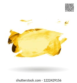 Yellow brush stroke and texture. Grunge vector abstract hand - painted element. Underline and border design.