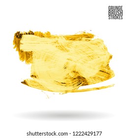 Yellow brush stroke and texture. Grunge vector abstract hand - painted element. Underline and border design.