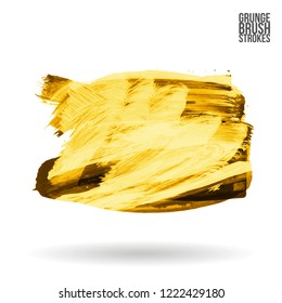 Yellow brush stroke and texture. Grunge vector abstract hand - painted element. Underline and border design.