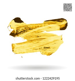Yellow brush stroke and texture. Grunge vector abstract hand - painted element. Underline and border design.
