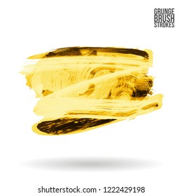 Yellow brush stroke and texture. Grunge vector abstract hand - painted element. Underline and border design.