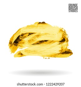 Yellow brush stroke and texture. Grunge vector abstract hand - painted element. Underline and border design.