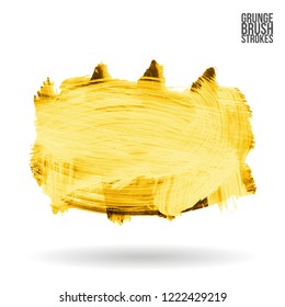 Yellow brush stroke and texture. Grunge vector abstract hand - painted element. Underline and border design.