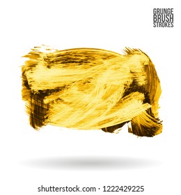 Yellow brush stroke and texture. Grunge vector abstract hand - painted element. Underline and border design.
