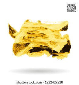 Yellow brush stroke and texture. Grunge vector abstract hand - painted element. Underline and border design.