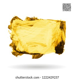 Yellow brush stroke and texture. Grunge vector abstract hand - painted element. Underline and border design.