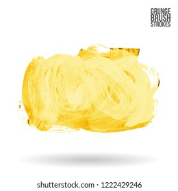 Yellow brush stroke and texture. Grunge vector abstract hand - painted element. Underline and border design.