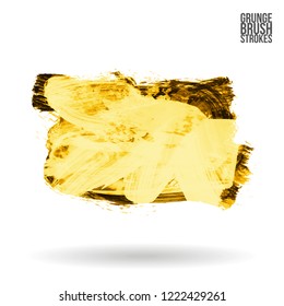 Yellow brush stroke and texture. Grunge vector abstract hand - painted element. Underline and border design.