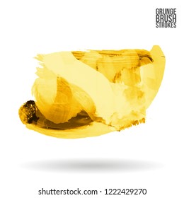 Yellow brush stroke and texture. Grunge vector abstract hand - painted element. Underline and border design.
