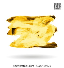 Yellow brush stroke and texture. Grunge vector abstract hand - painted element. Underline and border design.
