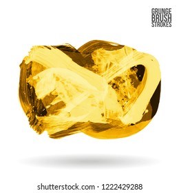 Yellow brush stroke and texture. Grunge vector abstract hand - painted element. Underline and border design.