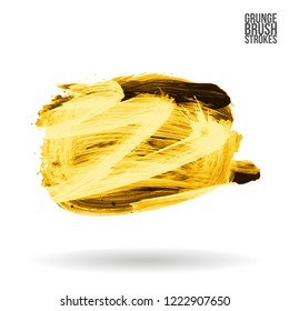 Yellow brush stroke and texture. Grunge vector abstract hand - painted element. Underline and border design.