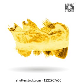 Yellow brush stroke and texture. Grunge vector abstract hand - painted element. Underline and border design.