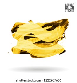 Yellow brush stroke and texture. Grunge vector abstract hand - painted element. Underline and border design.