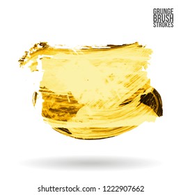 Yellow brush stroke and texture. Grunge vector abstract hand - painted element. Underline and border design.
