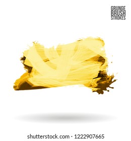 Yellow brush stroke and texture. Grunge vector abstract hand - painted element. Underline and border design.
