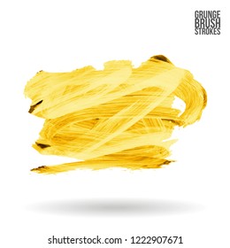 Yellow brush stroke and texture. Grunge vector abstract hand - painted element. Underline and border design.