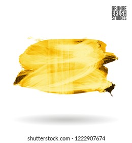 Yellow brush stroke and texture. Grunge vector abstract hand - painted element. Underline and border design.