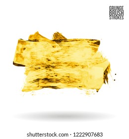 Yellow brush stroke and texture. Grunge vector abstract hand - painted element. Underline and border design.