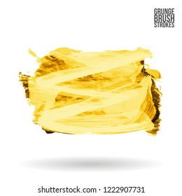 Yellow brush stroke and texture. Grunge vector abstract hand - painted element. Underline and border design.