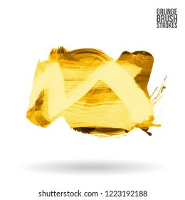 Yellow brush stroke and texture. Grunge vector abstract hand - painted element. Underline and border design.