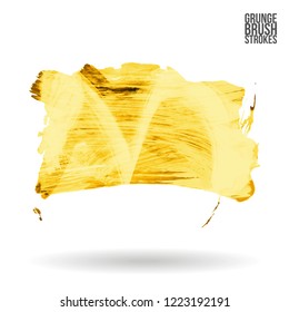 Yellow brush stroke and texture. Grunge vector abstract hand - painted element. Underline and border design.