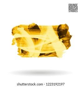 Yellow brush stroke and texture. Grunge vector abstract hand - painted element. Underline and border design.
