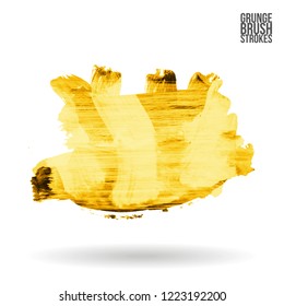 Yellow brush stroke and texture. Grunge vector abstract hand - painted element. Underline and border design.