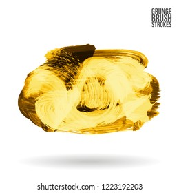 Yellow brush stroke and texture. Grunge vector abstract hand - painted element. Underline and border design.